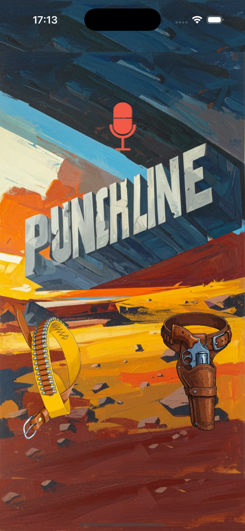 Punchline iPhone screenshot showing the app home screen on simulator